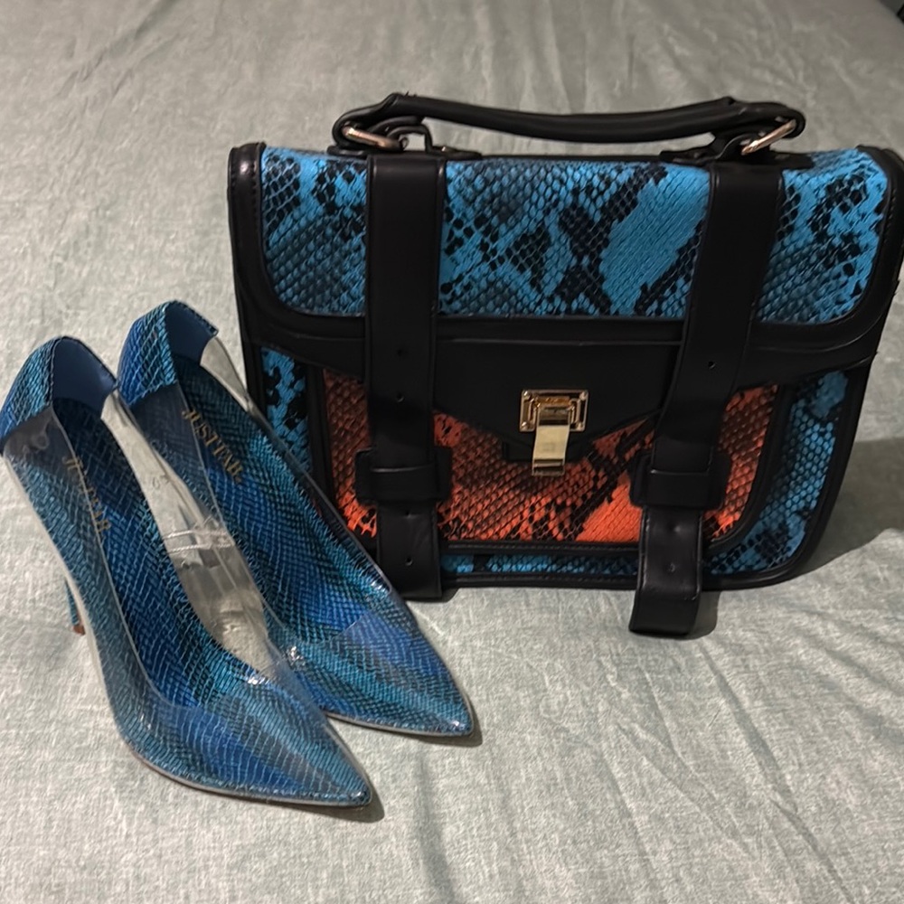Blue Snakeskin Heels and Bag Set